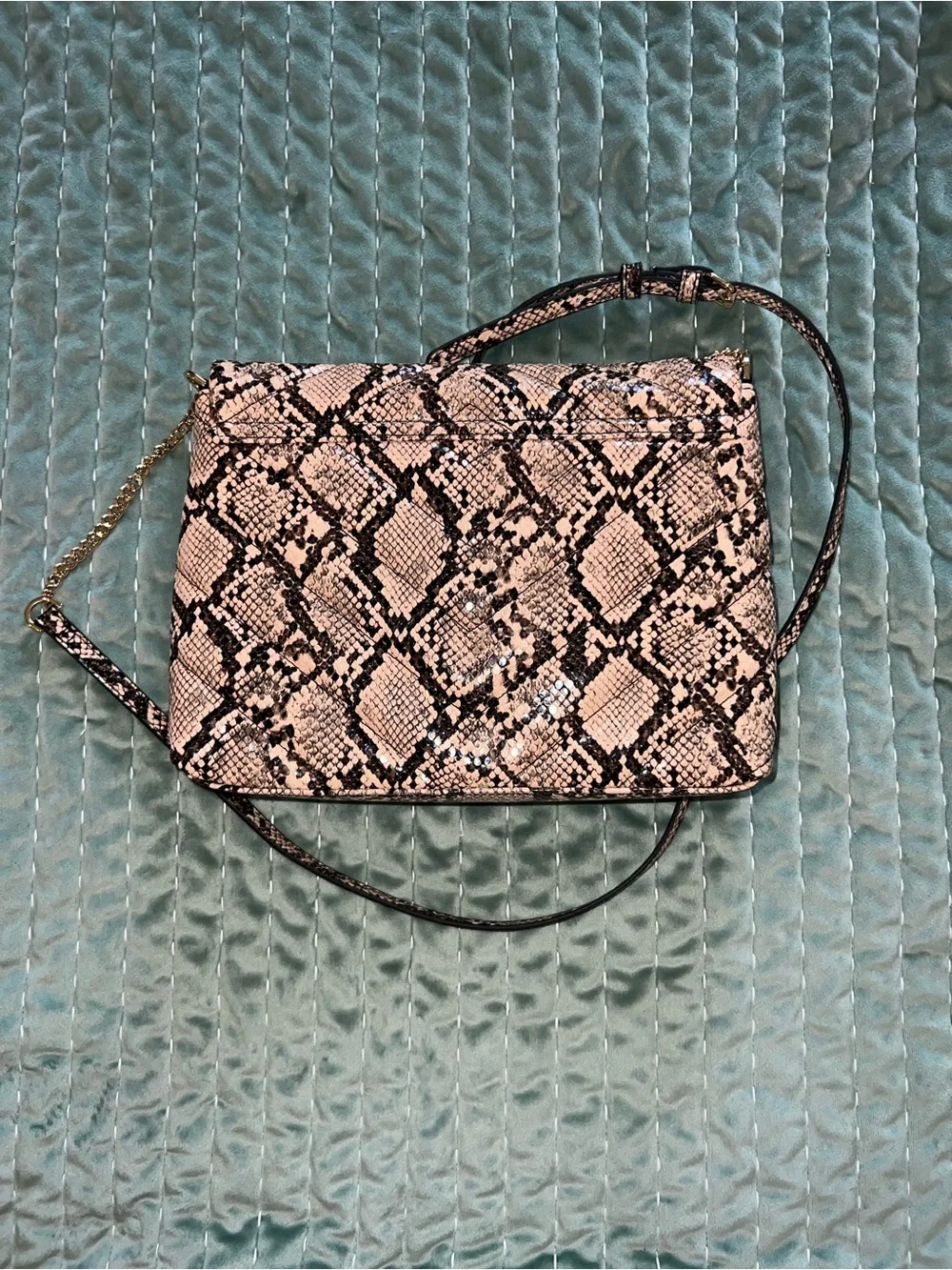 Snake-Print Crossbody Shoulder Bag in Beige and Black